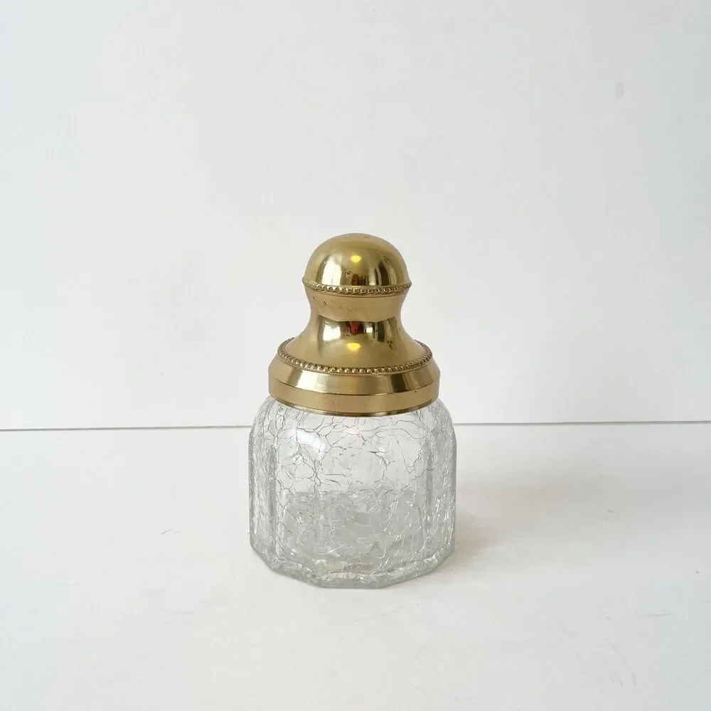 Vintage 1980s Croscill Home Saxony Gold Lid Crackle Glass Jar 5.5 in Storage